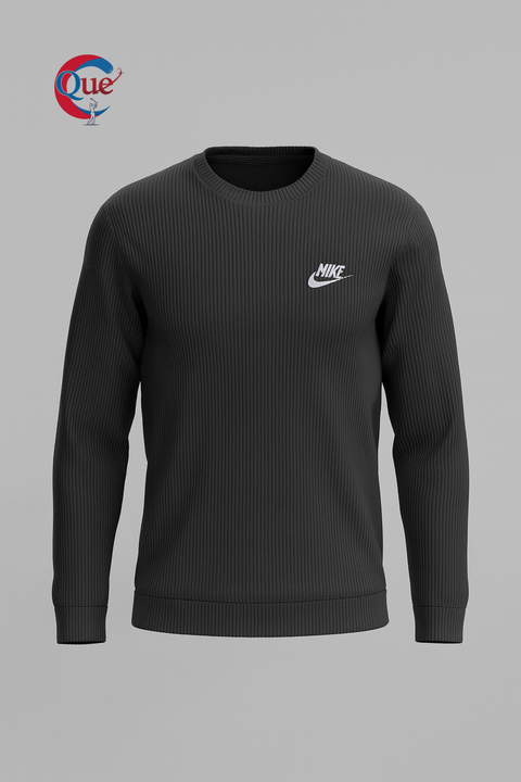 Premium Black Ribbed Crewneck Sweatshirt – Classic Comfort & Modern Style