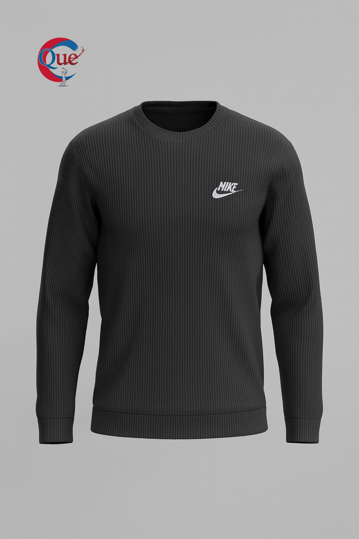 Premium Black Ribbed Crewneck Sweatshirt – Classic Comfort & Modern Style