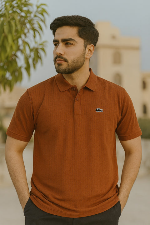 🧡 Premium Textured Rust Polo Shirt – Classic Fit