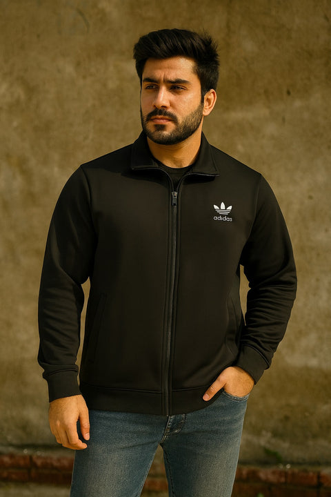 Premium Black Zip-Up Track Jacket – Classic Sportswear Style